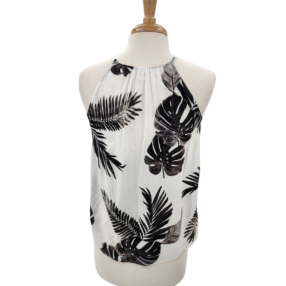 Old Navy Womens Sleeveless Floral Tropical Blouse Top Size S Black White Casual‎